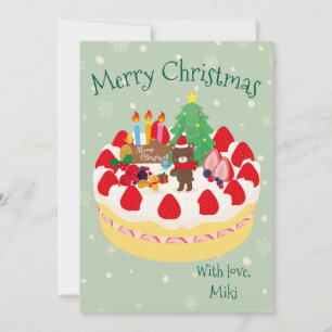 Cartão De Festividades Bolo de Natal Urso Moderno Fofo Verde Musgo Person