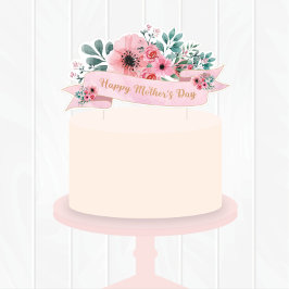 Cartão De Festividades Bolo Floral para o Dia das Mães Topo/Carta de Aber