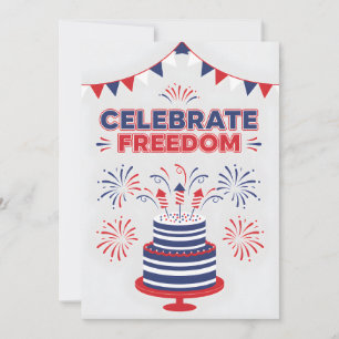 Cartão De Festividades Bolo Patriótico Feliz 4 de Julho Independência dos