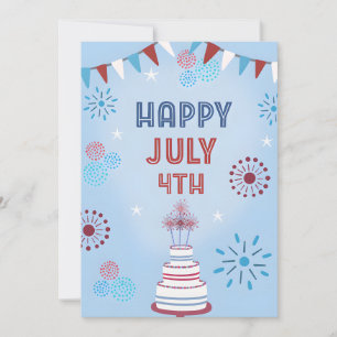 Cartão De Festividades Bolo Patriótico Feliz 4 de Julho Independência dos