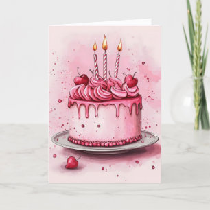 Cartão De Festividades Bolo Rosa Bonito Aniversário