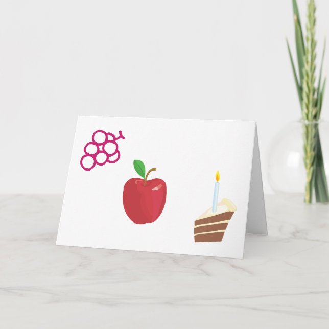 Cartão De Festividades bolo, vela, maçã, uvas (Frente)