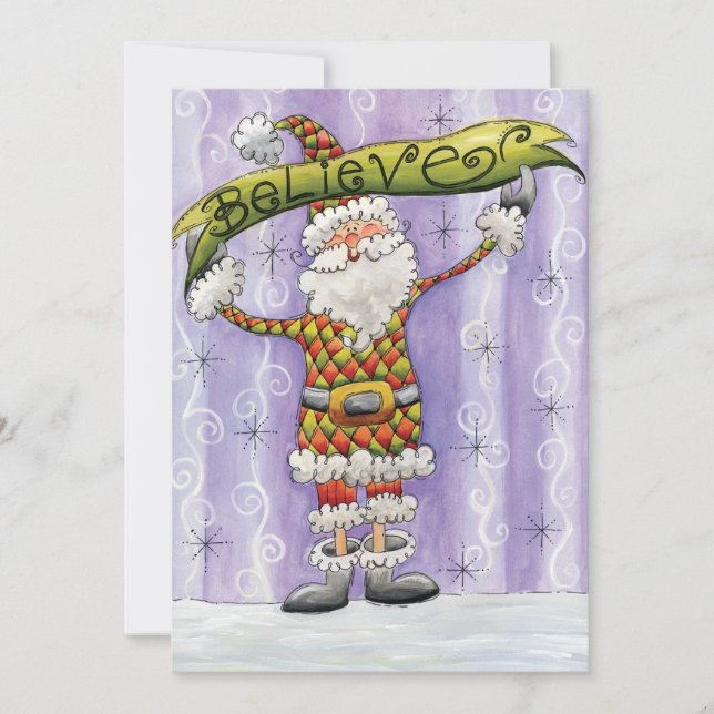 Cartão De Festividades Bom Natal de Cartoon, acredito em Papai Noel (Frente)