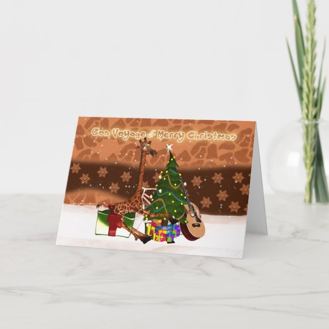 Cartão De Festividades Bon Voyage & Merry Christmas Holiday Giraffe (Frente)