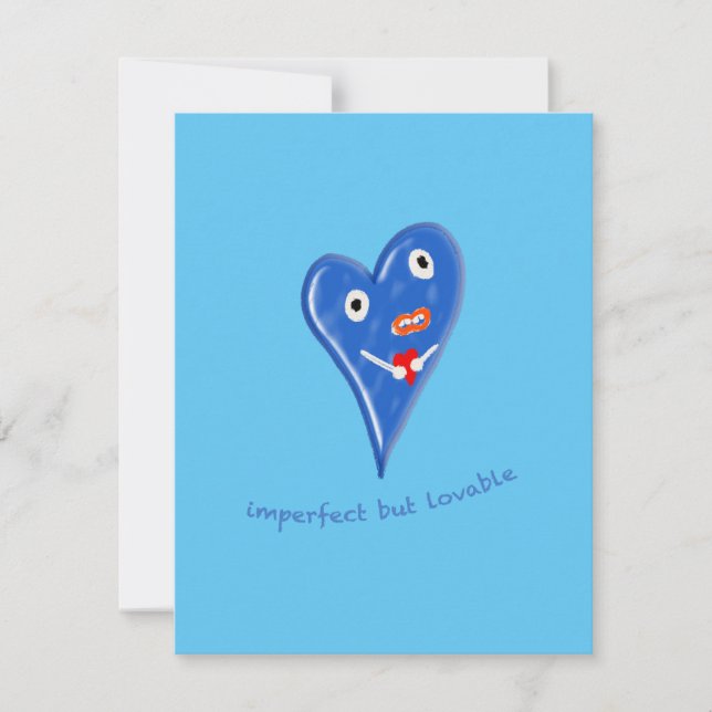 Cartão De Festividades Boneca Coração Azul (Frente)