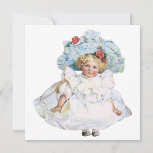 Cartão De Festividades Boneca de Bebê Vitoriana Vintage, Vestido de Pásco