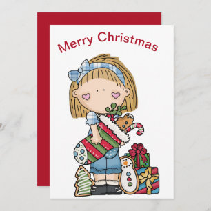 Cartão De Festividades Boneca de Natal, segurando um feriado