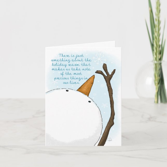 Cartão De Festividades Boneco de Neve Alcança Floco de Neve Coisas Precio (Frente)