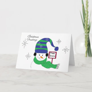 Cartão De Festividades Boneco de Neve Alegre com Chapéu Listrado