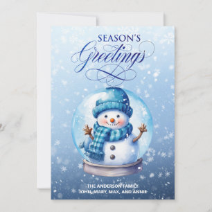 Cartão De Festividades Boneco de Neve Azul Branco Cumprimentos de Natal