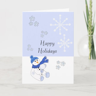 Cartão De Festividades Boneco de Neve Azul com Flocos de Neve Caindo