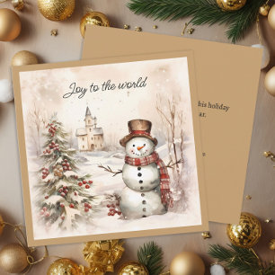 Cartão De Festividades Boneco de Neve Clássico Vintage Alegria para o Mun