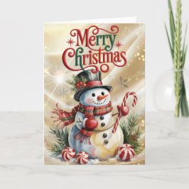 Cartão De Festividades Boneco de Neve com Chapéu Alto de Natal