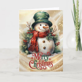 Cartão De Festividades Boneco de Neve com Chapéu Alto de Natal