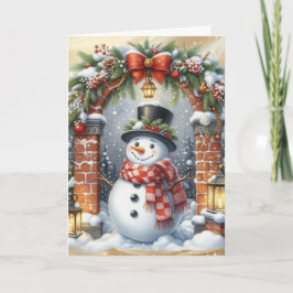 Cartão De Festividades Boneco de Neve com Chapéu Alto Natal