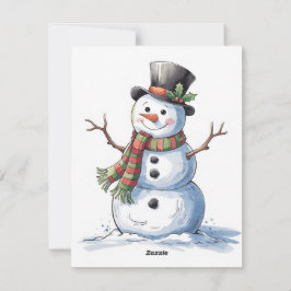 Cartão De Festividades Boneco de neve com um cachecol