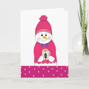 Cartão De Festividades Boneco de Neve Cor-de-Rosa Congelado com Chocolate