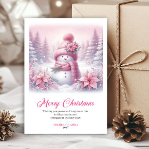 Cartão De Festividades Boneco de neve cor-de-rosa nevado arte digital inf