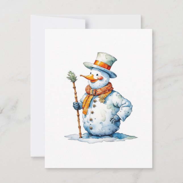 Cartão De Festividades Boneco de Neve D - Aquarelas (Frente)