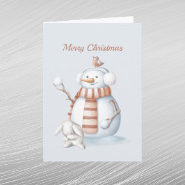 Cartão De Festividades Boneco de Neve de Natal Bolas de Neve Coelho Aquar