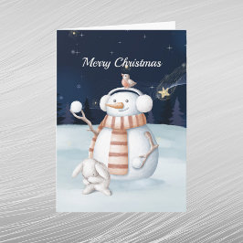 Cartão De Festividades Boneco de Neve de Natal Bolas de Neve Coelho Céu N