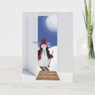Cartão De Festividades Boneco de Neve de Natal de Esqui 