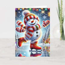 Boneco de Neve de Natal Patinando no Gelo Fofo
