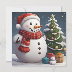 Cartão De Festividades Boneco de Neve e Árvore de Natal com Presentes 
