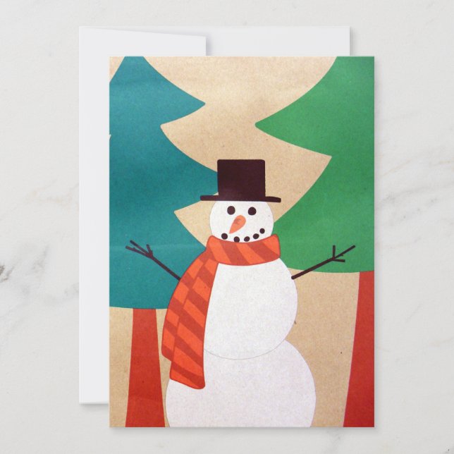Cartão De Festividades Boneco de Neve e Árvores de Natal (Frente)