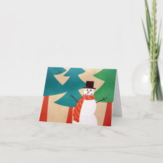 Cartão De Festividades Boneco de Neve e Árvores de Natal