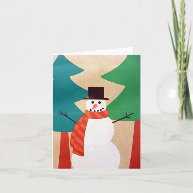 Cartão De Festividades Boneco de Neve e Árvores de Natal (Frente)