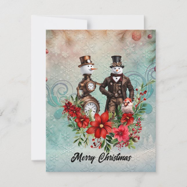 Cartão De Festividades boneco de neve e moça-de-neve (Frente)