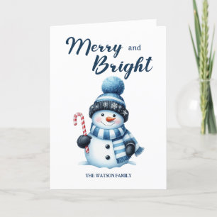 Cartão De Festividades Boneco de Neve Feliz Alegre Brilhante Azul Marinho