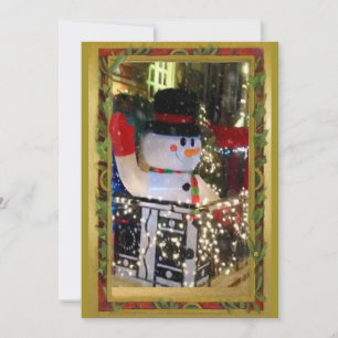 Cartão De Festividades Boneco de Neve Feliz em NYC Luzes Dourado Verde Ve