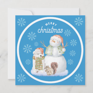 Cartão De Festividades Boneco de Neve Feliz Natal, Urso Polar, Esquilo