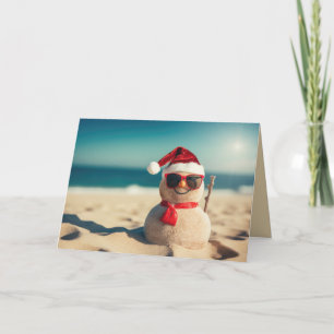 Cartão De Festividades Boneco de Neve na Praia