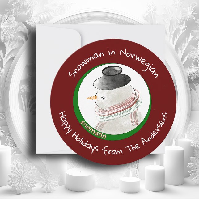 Cartão De Festividades Boneco de neve norueguês vermelho arredondado infa (Criador carregado)