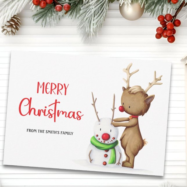Cartão De Festividades Boneco de Neve Rena Natal Feliz (Criador carregado)