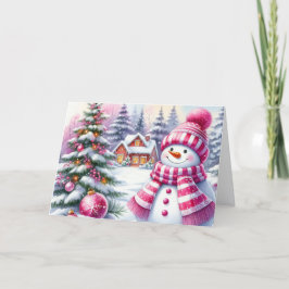 Cartão De Festividades Boneco de Neve Rosa Natal Adorável