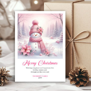 Cartão De Festividades Boneco de neve rosa radiante arquivo digital cartã