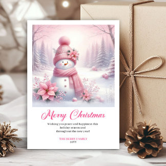 Cartão De Festividades Boneco de neve rosa radiante arquivo digital cartã