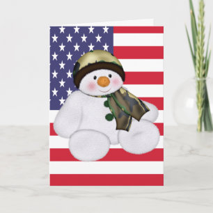 Cartão De Festividades Boneco de Neve Soldado Americano Natal