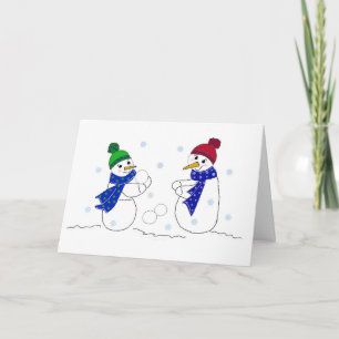Cartão De Festividades Bonecos de Neve Brincando na Neve