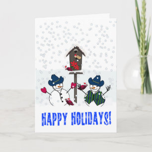 Cartão De Festividades Bonecos de Neve de Natal com Chapéus de Cowboy