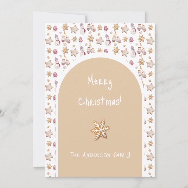 Cartão De Festividades Bonita Aquarela Inverno Brilhante Cookies Snowman (Frente)