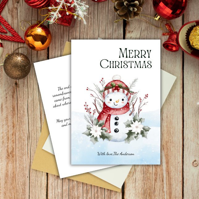 Cartão De Festividades Bonita Aquarela Snowman Floral Natal (Criador carregado)
