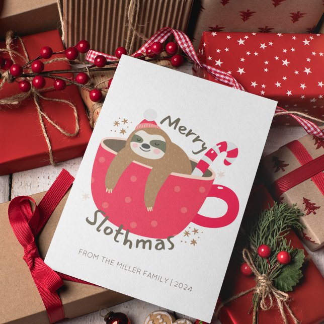 Cartão De Festividades Bonita Feliz de Slothmas no Natal da Mug (Criador carregado)