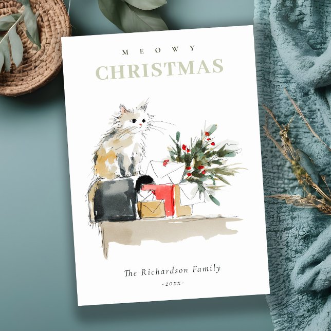 Cartão De Festividades Bonita Moderna Aquarela Molhada Presente de Natal  (Criador carregado)