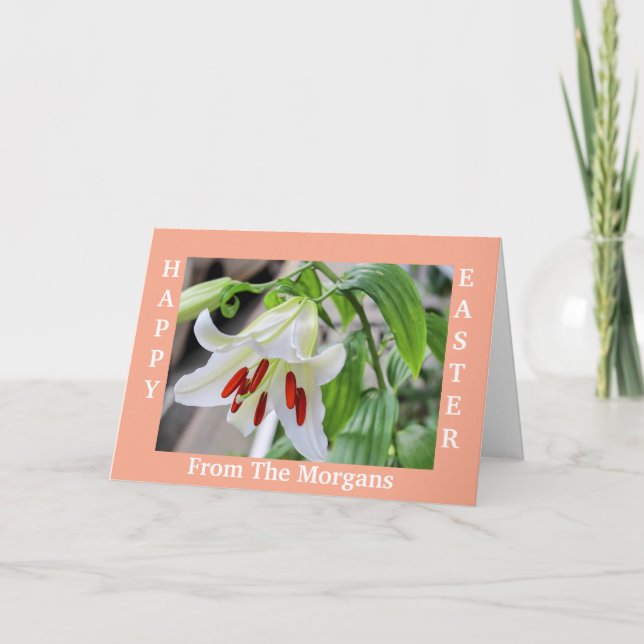 CARTÃO DE FESTIVIDADES BONITA PLACA DE FELZ PASCOA BRANCO LILY (Frente)