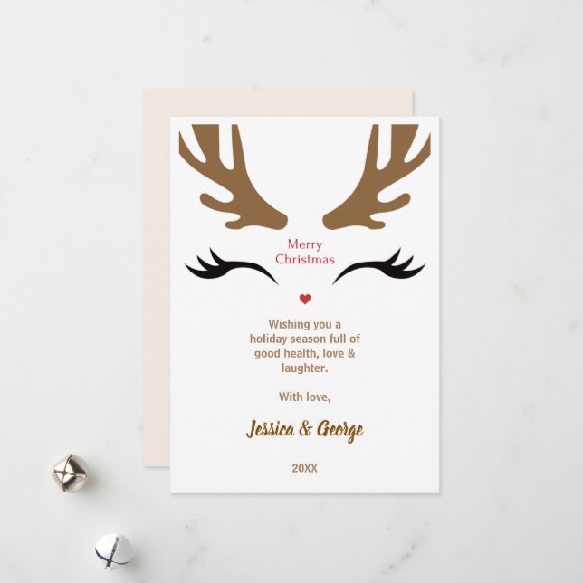Cartão De Festividades Bonita Reindeer Face Moderna Feliz Natal (Frente/Verso In Situ)